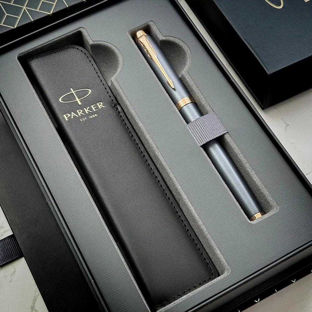 PARKER 派克 IM金屬系列 暮光藍鋼筆 真皮筆套禮盒