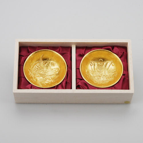 能作 純錫金箔祝賀喜杯組