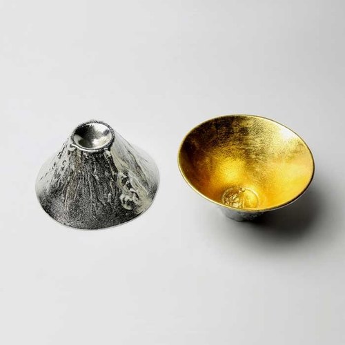 能作 富士山造型杯純錫、金箔組合