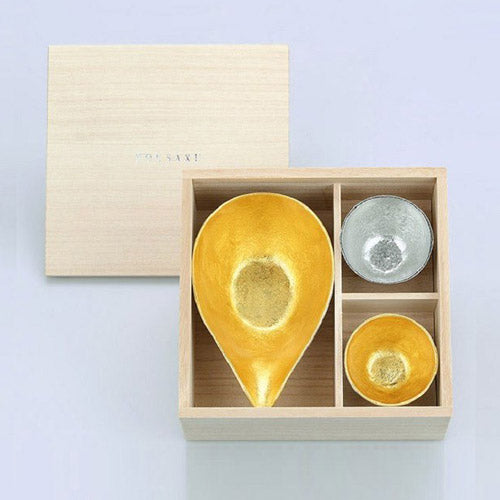 日本 能作 純錫金箔片口盅(S)+純錫/純錫金箔酒杯組