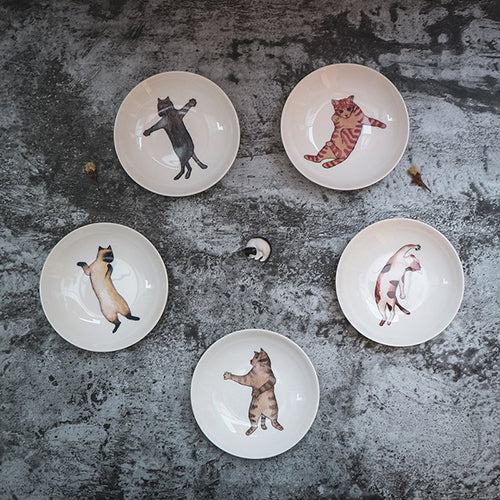 陶緣彩瓷 醉拳喵喵4吋瓷盤5入組