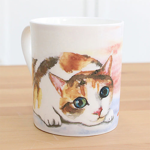 陶緣彩瓷 骨瓷馬克杯偷窺小貓