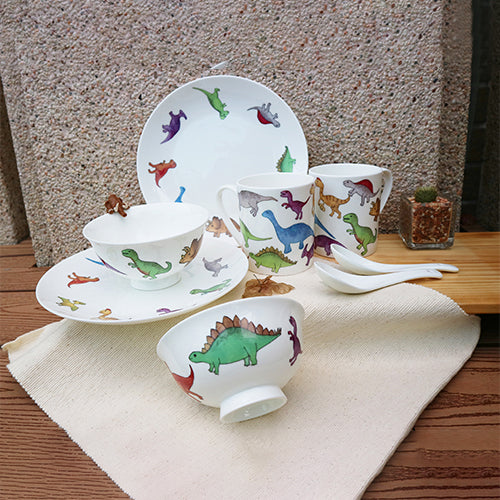 陶緣彩瓷 迷你侏儸紀恐龍骨瓷餐具6件套組