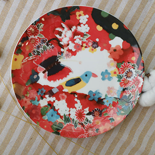 陶緣彩瓷 蓮蓮有餘鳥語花香8吋骨瓷雙盤組 小光點畫廊天使畫家作品