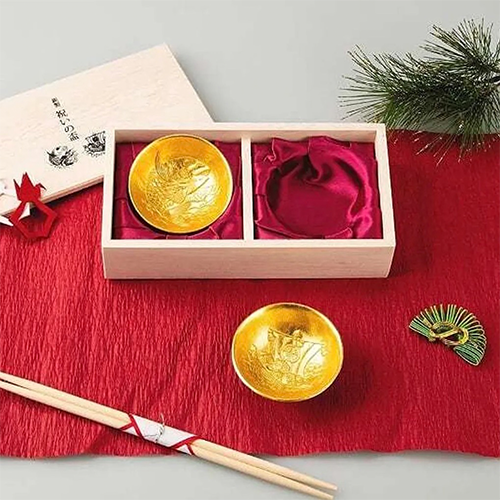 能作 純錫金箔祝賀喜杯組