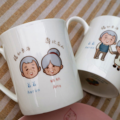 款式圖-客製化-Q版長輩祝壽骨瓷馬克杯對杯