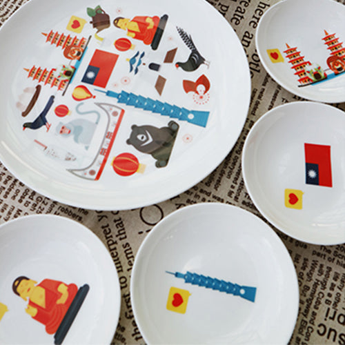 款式圖-我愛台灣8吋骨瓷盤+小碟禮盒組