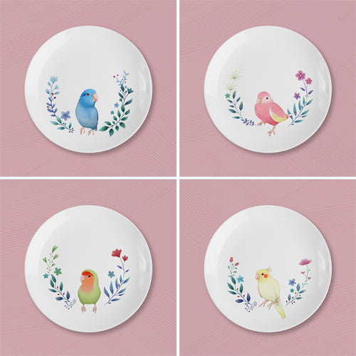 款式圖-無客製鸚鵡花圈8吋骨瓷盤組(4入)