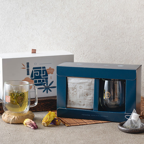 方菩提 『盛』嚴選梨山高山茶包+雙層玻璃杯禮盒組(附提袋)