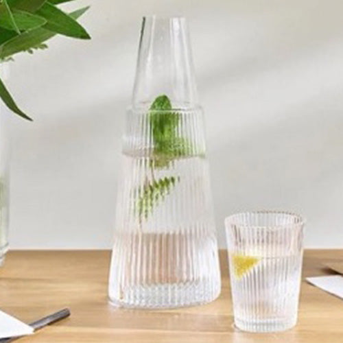 丹麥 Stelton 線條玻璃水瓶附水杯-1L