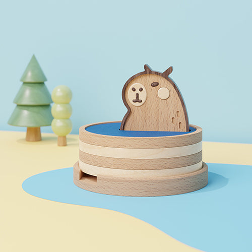 獨木設計 UniWoodesign 泡澡水豚-杯墊手機架組