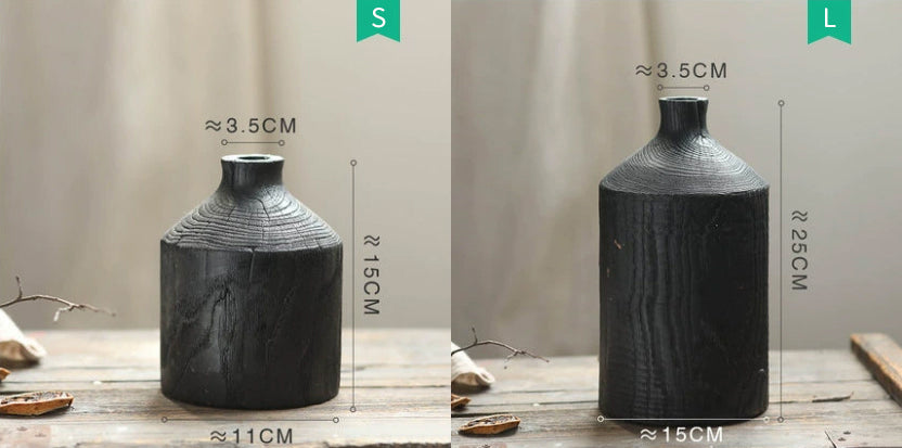 家居生活雜貨舖 侘寂風黑色原木花器 S+L