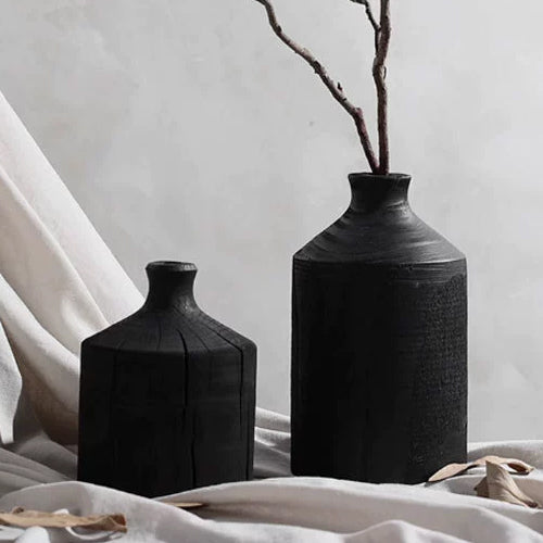 家居生活雜貨舖 侘寂風黑色原木花器 S+L
