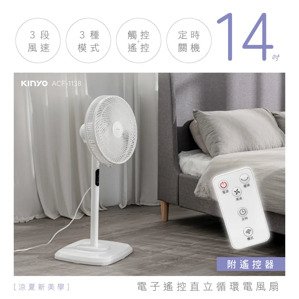 【KINYO】電子遙控直立循環電風扇