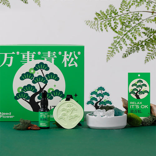創意小物館 萬事青松香薰水晶擴香石禮盒