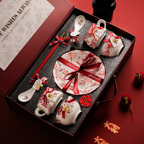 家居生活雜貨舖 假日玫瑰碗盤杯10件禮盒組