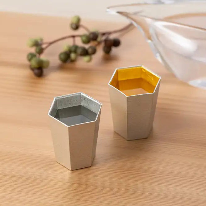 能作 NOUSAKU 純錫・金箔六角純錫杯對杯禮盒