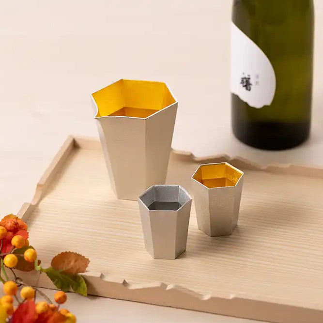 能作 NOUSAKU 金箔六角酒器組(金箔六角片口盅+純錫・金箔對杯)