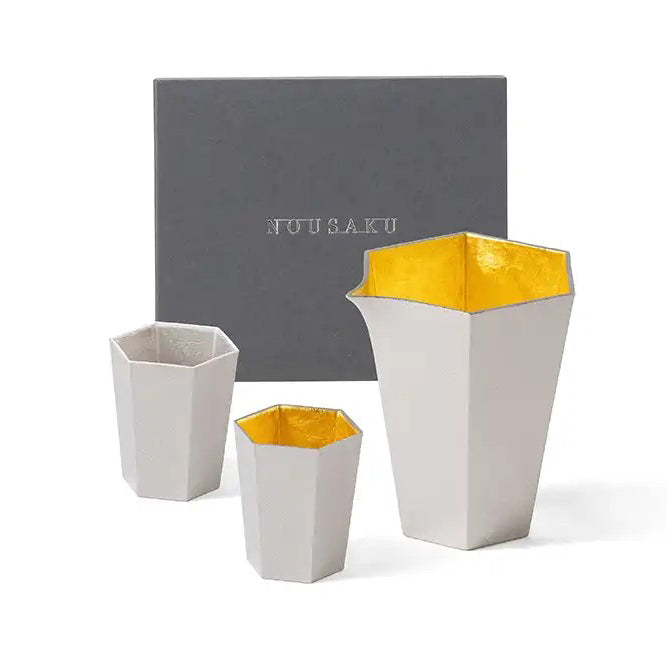 能作 NOUSAKU 金箔六角酒器組(金箔六角片口盅+純錫・金箔對杯)