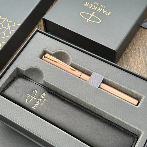PARKER派克 威雅XL系列 玫瑰金色(限定)鋼珠筆 真皮筆套組