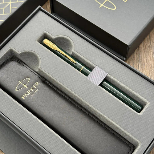 PARKER派克 威雅XL系列 原野綠(限定)鋼珠筆 真皮筆套組