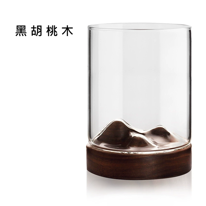 創意小物館 巒山木托玻璃茶酒杯 中