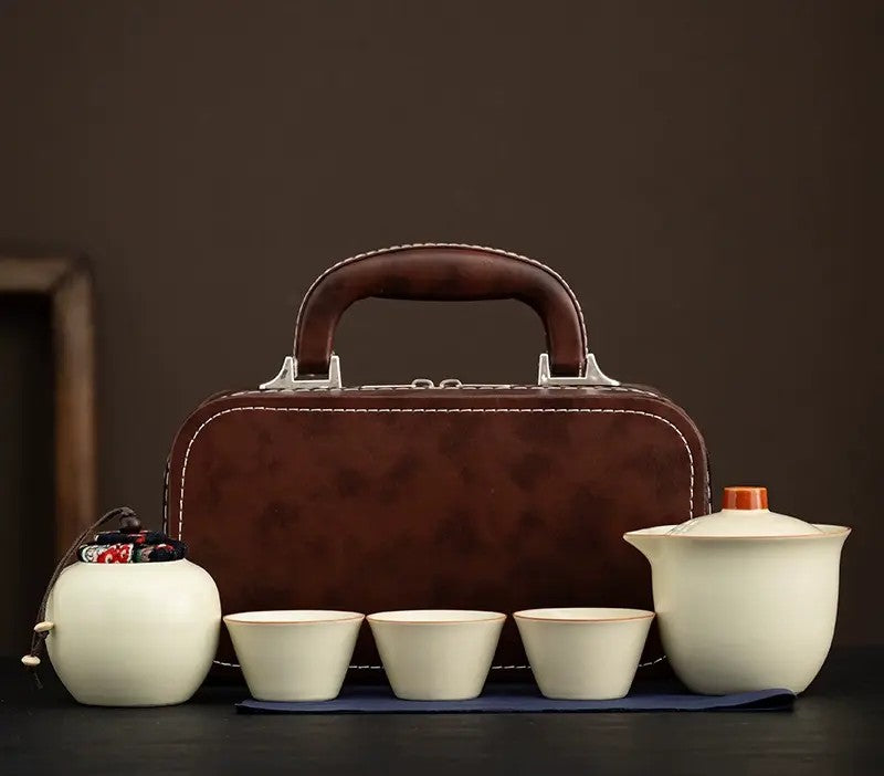 汝窯旅行茶具套組便利戶外陶瓷快客杯套裝商務活動伴手禮品