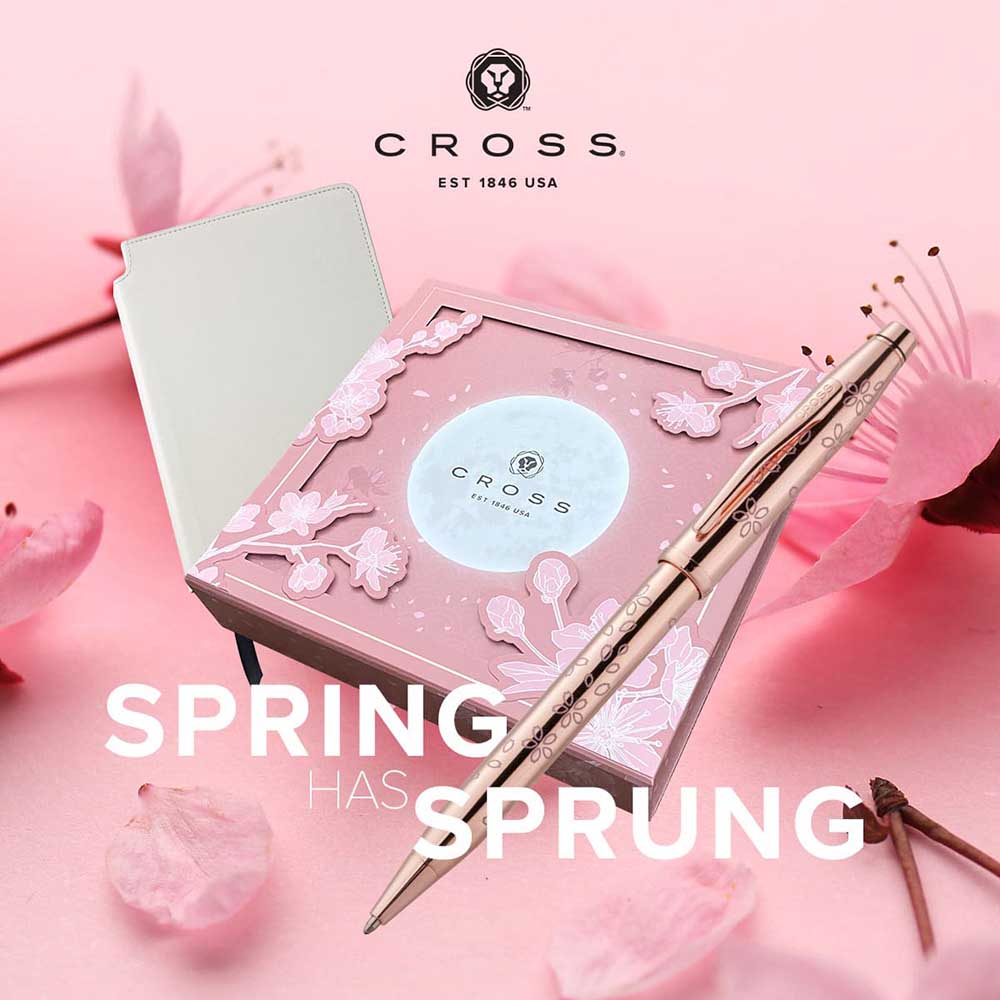 CROSS Century II 新世紀櫻花系列 玫瑰鍍金 原子筆配白色橫線筆記本 M 禮盒