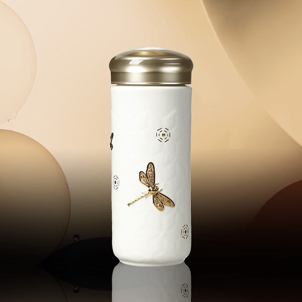 乾唐軒活瓷 蜻投意合隨身杯 / 大 / 雙層 / 鎏金 / 3色 330ml