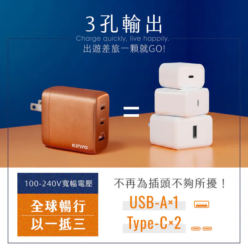 kinyo 三孔摺疊充電器 (PDCB-465)橘色