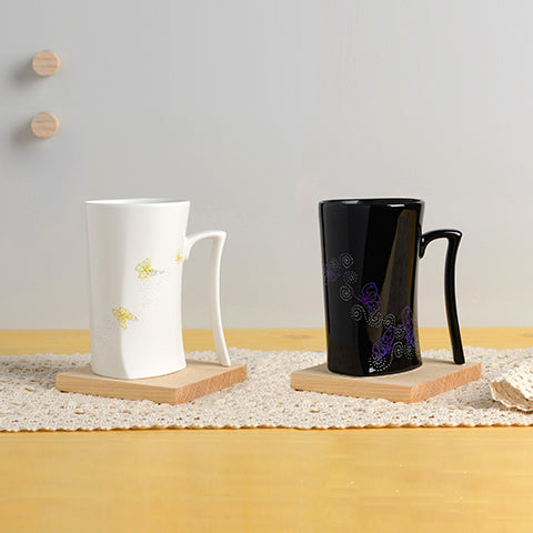 集瓷 cocera 斑斕蝶影變色寧靜杯 (亮黑/霧白對杯組)