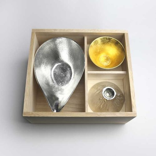 能作 富士山禮盒(純錫片口盅-L・純錫富士山造型杯・金箔富士山造型杯)