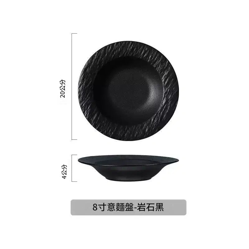 仿岩石陶瓷餐盤碗盤 手工陶瓷餐盤碟子 義大利麵餐盤 牛排盤 西式餐盤 簡約復古風餐具
