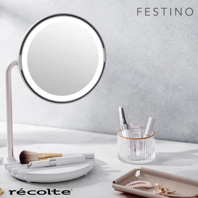 recolte   【Festino】 LED Fan Mirror 柔光微風化妝鏡(SMHB-032)簡約白
