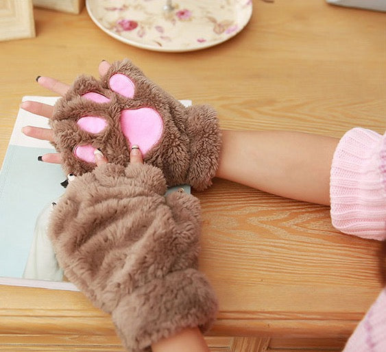 女孩家居小物館 可愛萌萌貓咪肉球手套 半指