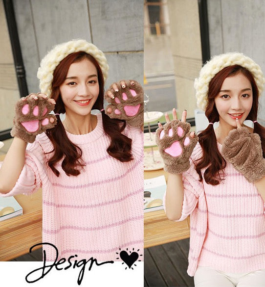 女孩家居小物館 可愛萌萌貓咪肉球手套 半指