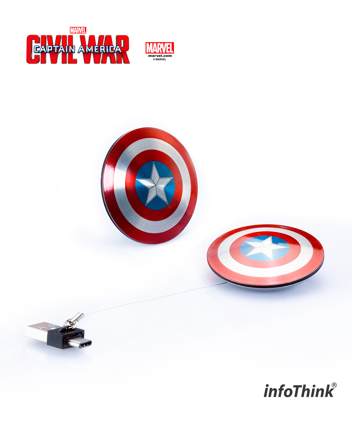 InfoThink 美國隊長超薄盾牌TYPE C / USB雙頭隨身碟32GB