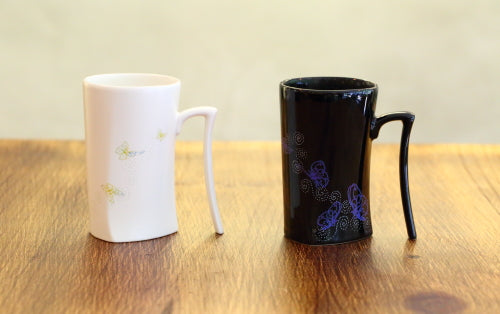 集瓷 cocera 斑斕蝶影變色寧靜杯 (亮黑/霧白對杯組)