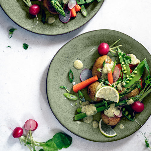 瑞典 Sagaform Nature 炻釉彩餐食盤2入-亞麻綠 22cm