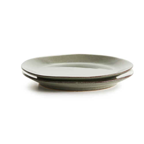 瑞典 Sagaform Nature 炻釉彩餐食盤2入-亞麻綠 22cm