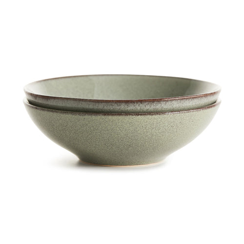 瑞典 Sagaform Nature 炻釉彩深碗組2入-亞麻綠 18cm
