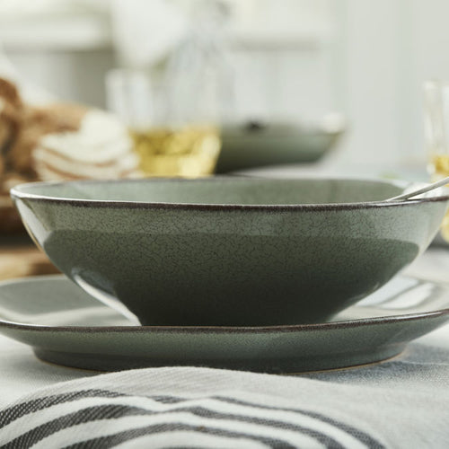 瑞典 Sagaform Nature 炻釉彩深碗組2入-亞麻綠 18cm