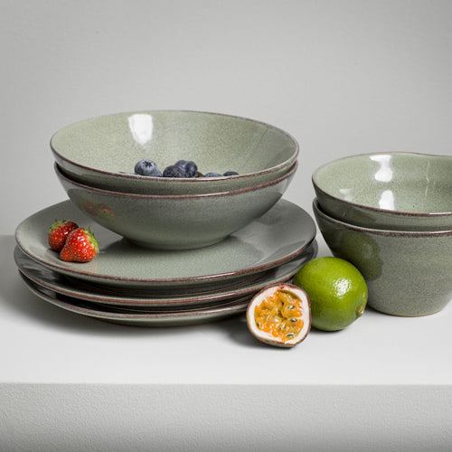 瑞典 Sagaform Nature 炻釉彩深碗組2入-亞麻綠 18cm