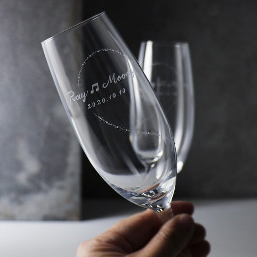 MSA【手工雕刻】(一對價)210cc【有你才完整】香檳對杯愛心音符結婚禮物