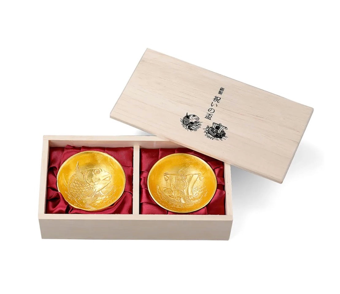 能作 純錫金箔祝賀喜杯組