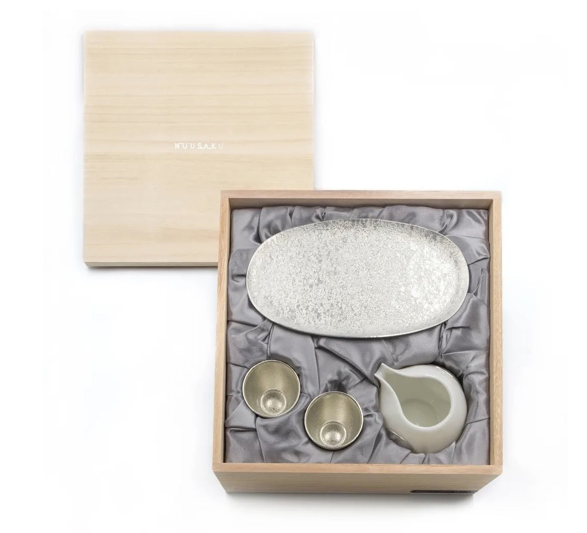 日本 能作 小團緣酒器桐木組 - 1片口盅+2清酒杯入