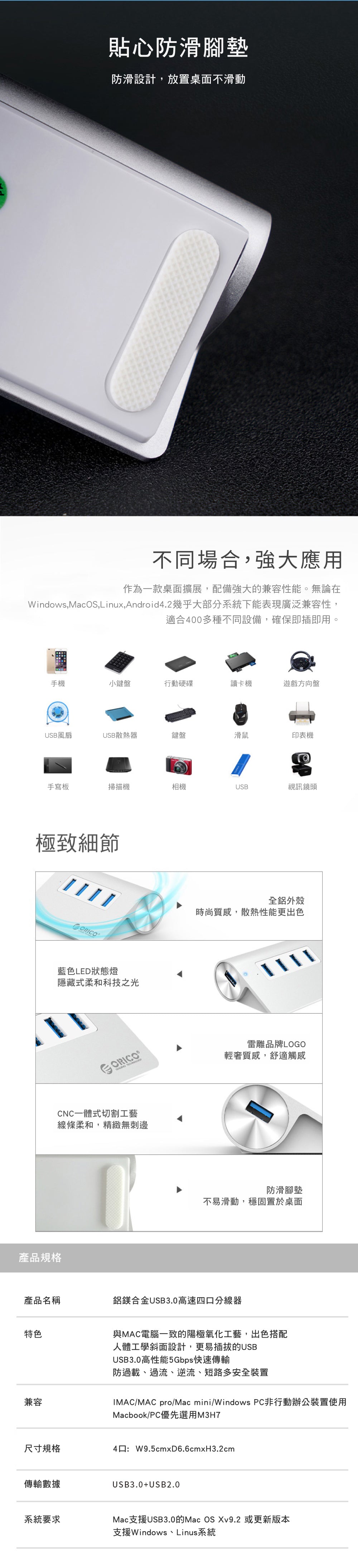 創意小物館 鋁鎂合金USB3.0高速四口分線器