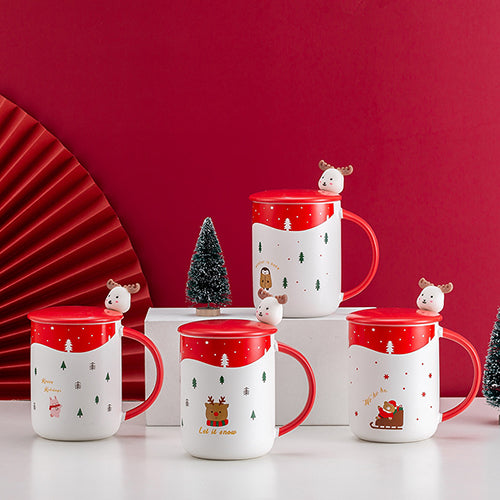 家居生活雜貨舖 聖誕麋鹿陶瓷馬克杯禮盒組 (四款隨機出貨)