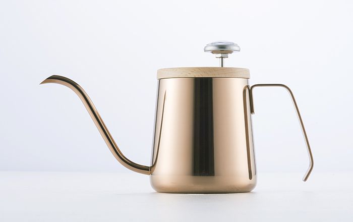 A-IDIO 人文時尚手沖細口壺350ml(含溫度計、木蓋)-香檳金