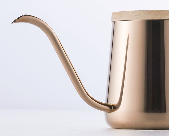 A-IDIO 人文時尚手沖細口壺350ml(含溫度計、木蓋)-香檳金